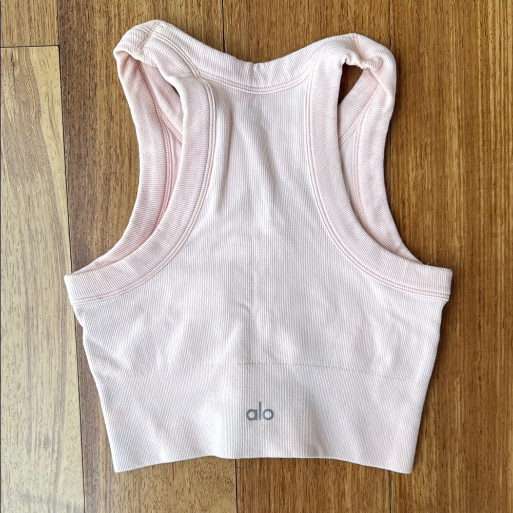 ALO Yoga Light Pink Ribbed Racerback Tank Top - Picture 3 of 3